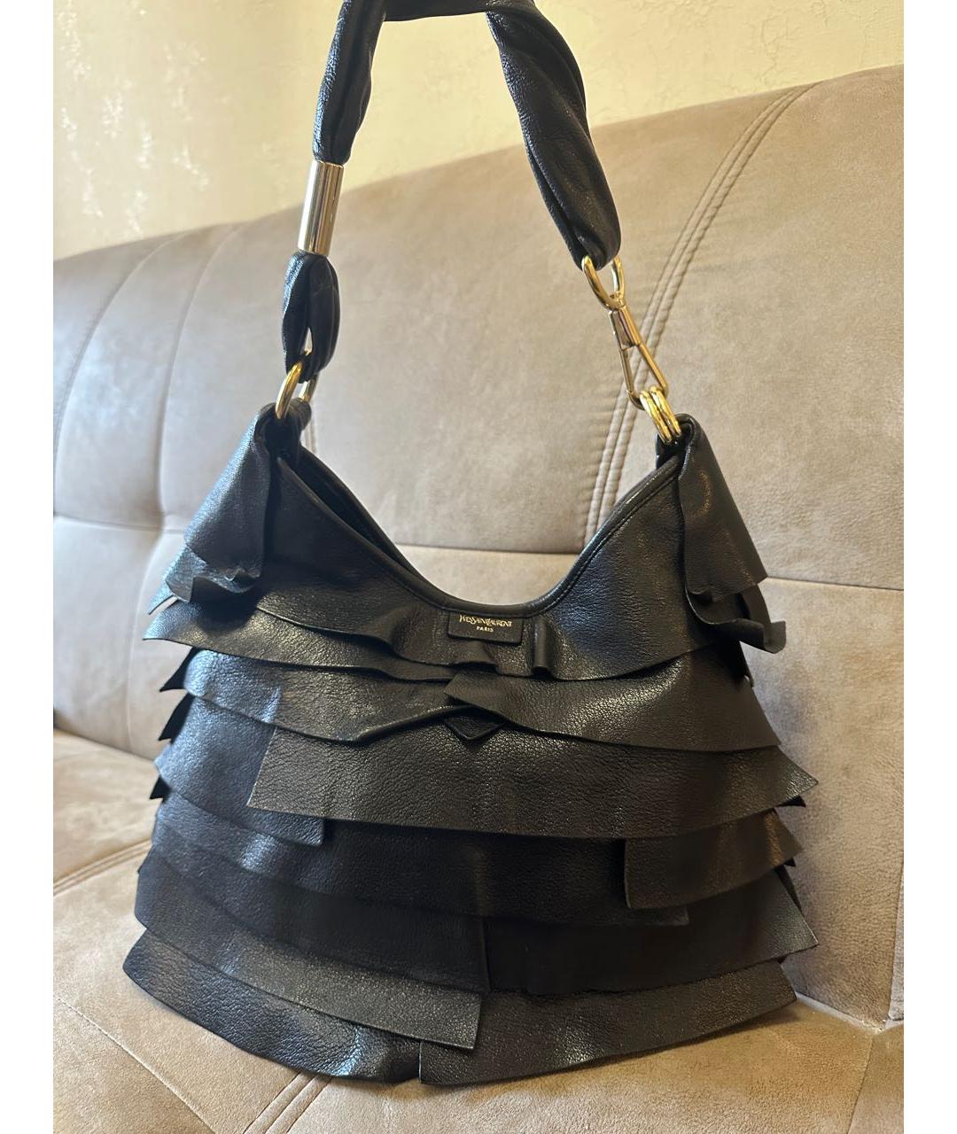 SAINT LAURENT Черная кожаная сумка тоут, фото 9