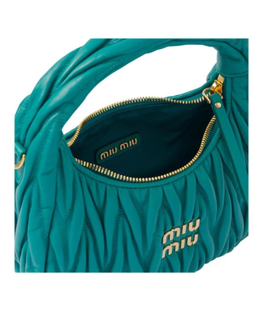 MIU MIU Бирюзовая кожаная сумка с короткими ручками, фото 4