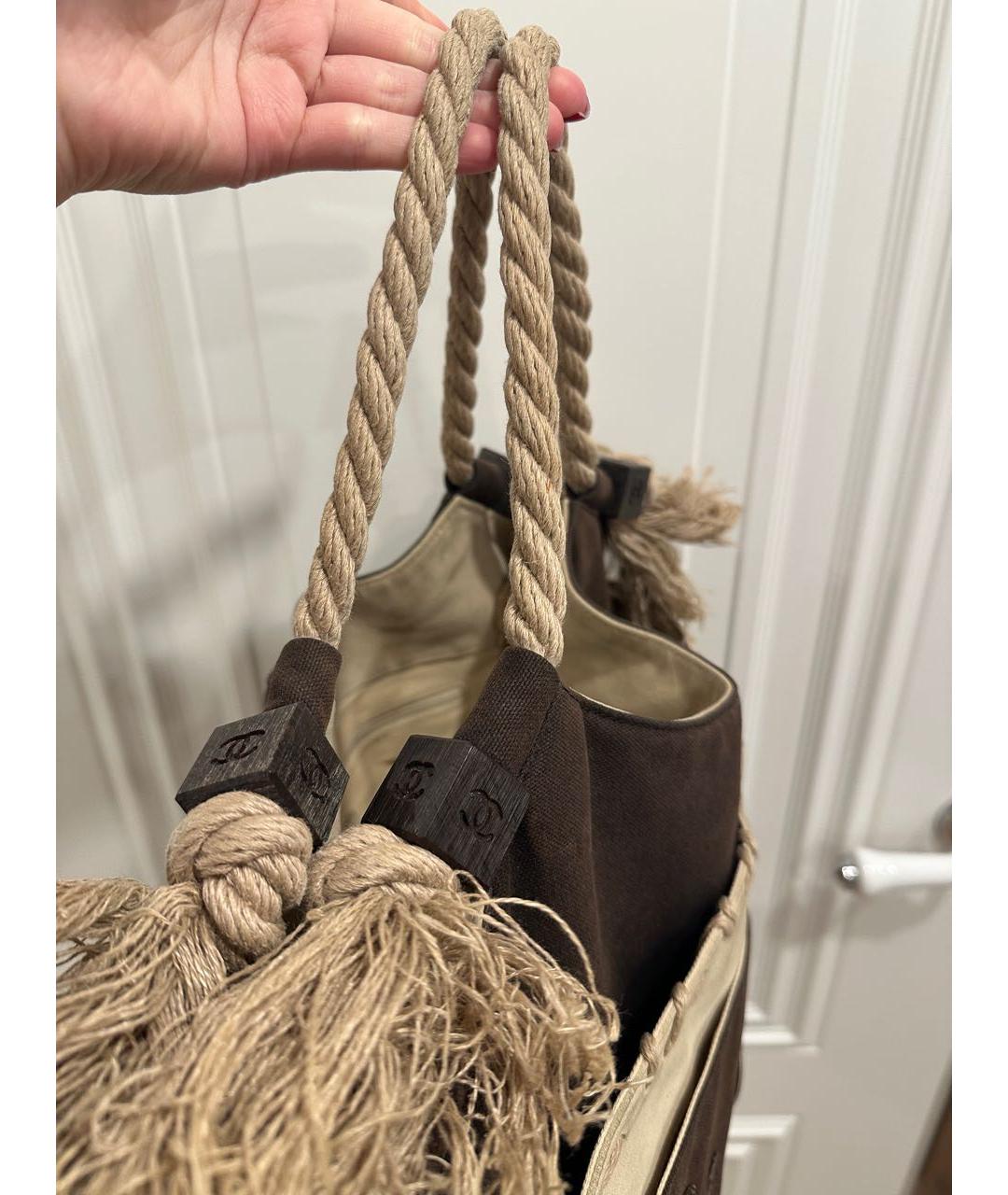 CHANEL Коричневая тканевая сумка тоут, фото 4