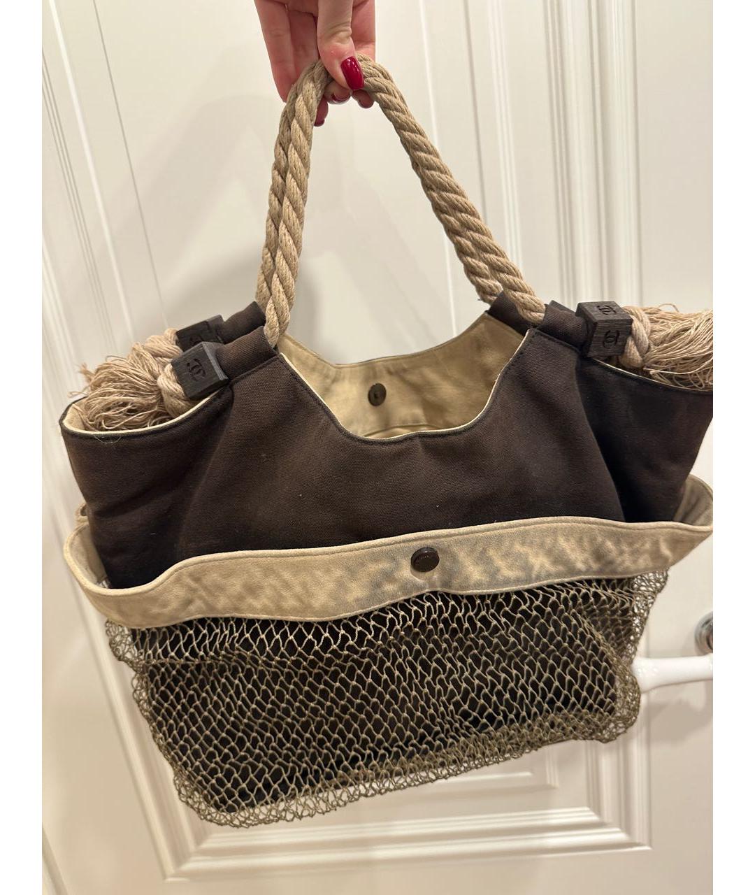 CHANEL Коричневая тканевая сумка тоут, фото 5