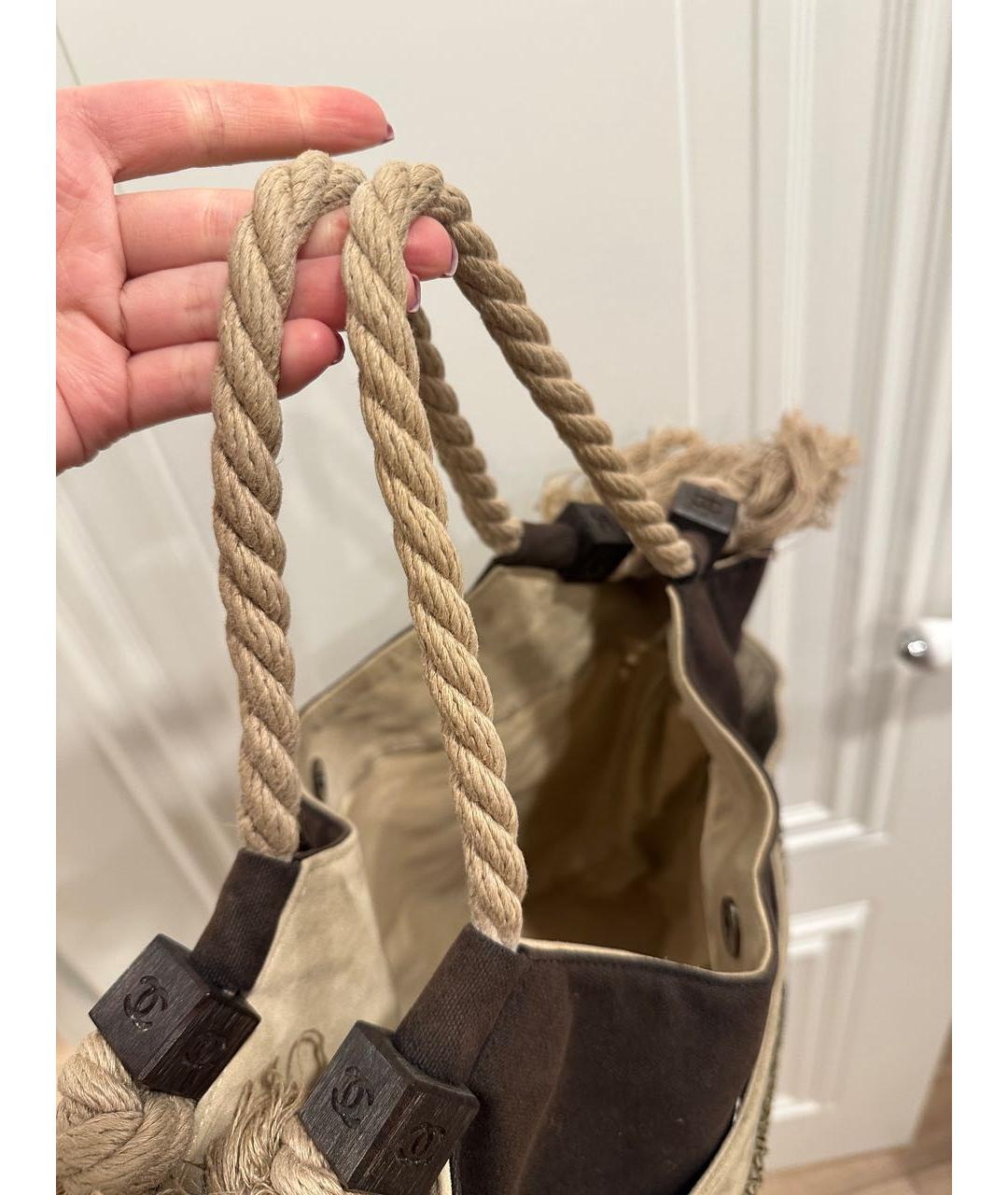 CHANEL Коричневая тканевая сумка тоут, фото 6