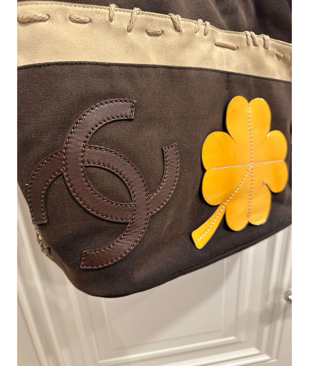 CHANEL Коричневая тканевая сумка тоут, фото 7