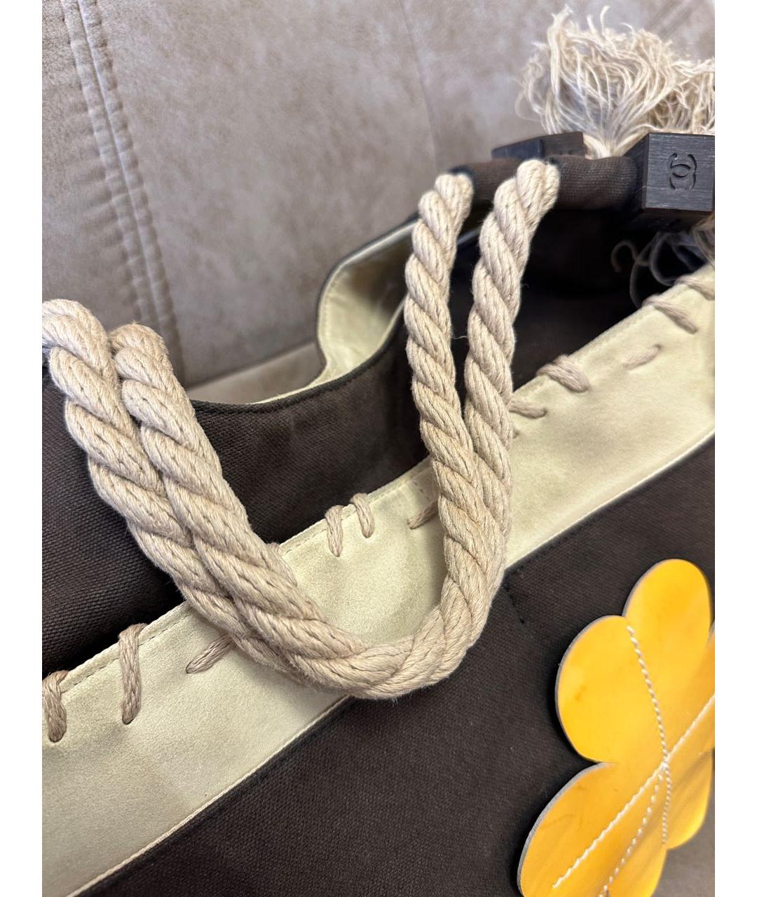 CHANEL Коричневая тканевая сумка тоут, фото 5