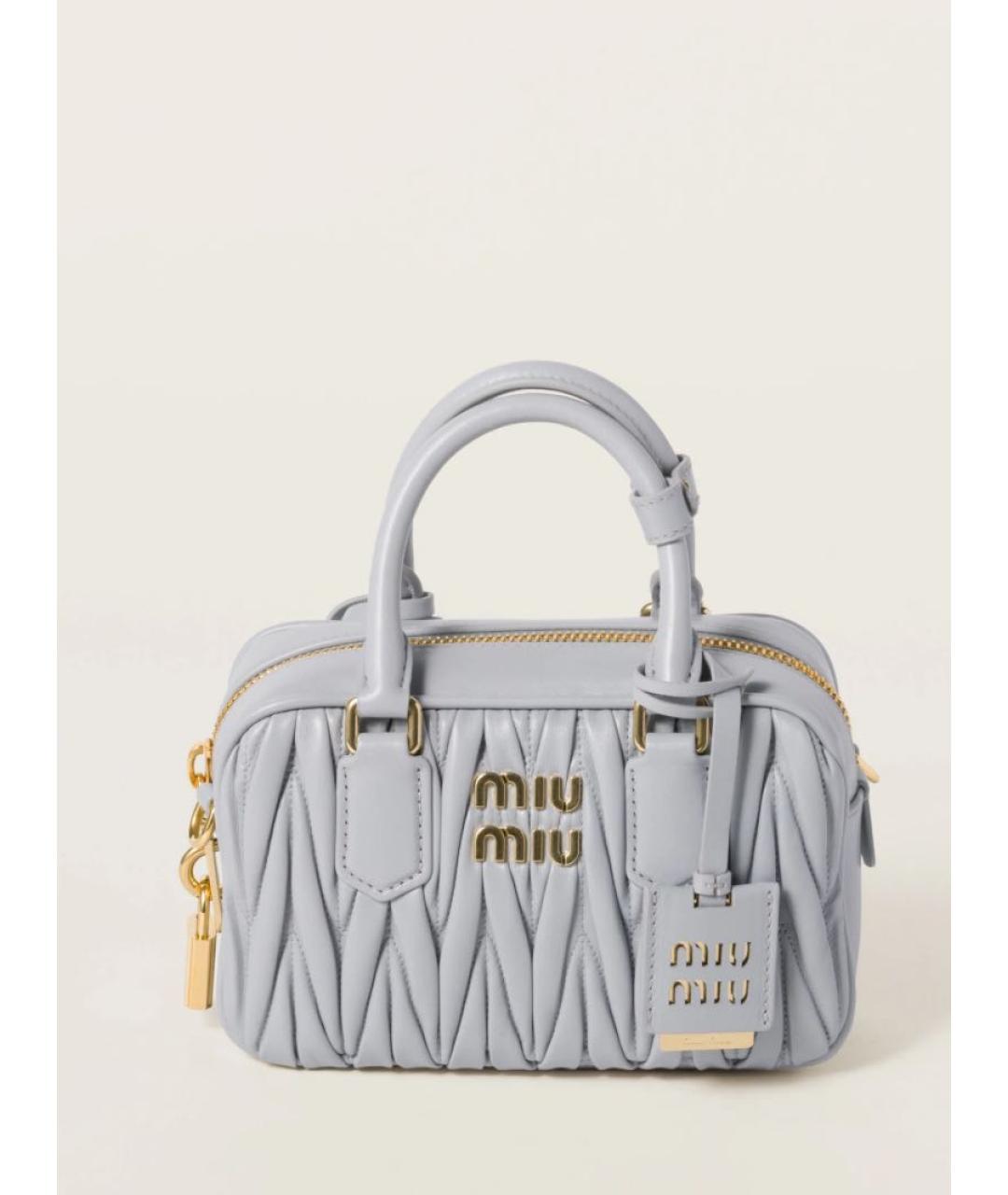 MIU MIU Серая кожаная сумка с короткими ручками, фото 5