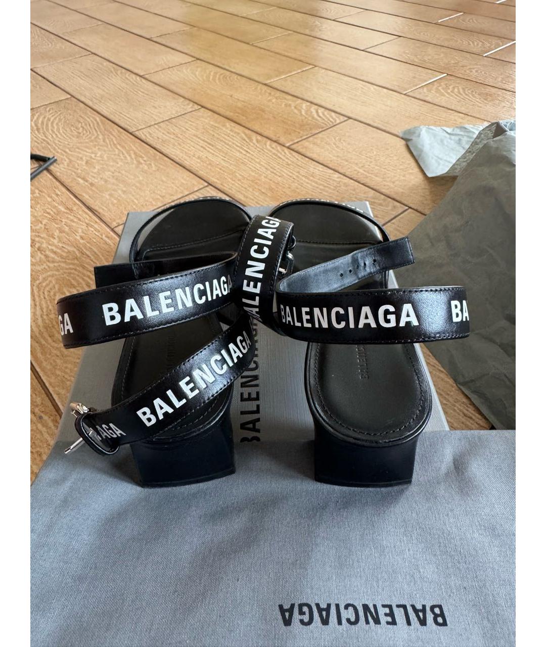 BALENCIAGA Черные кожаные босоножки, фото 3