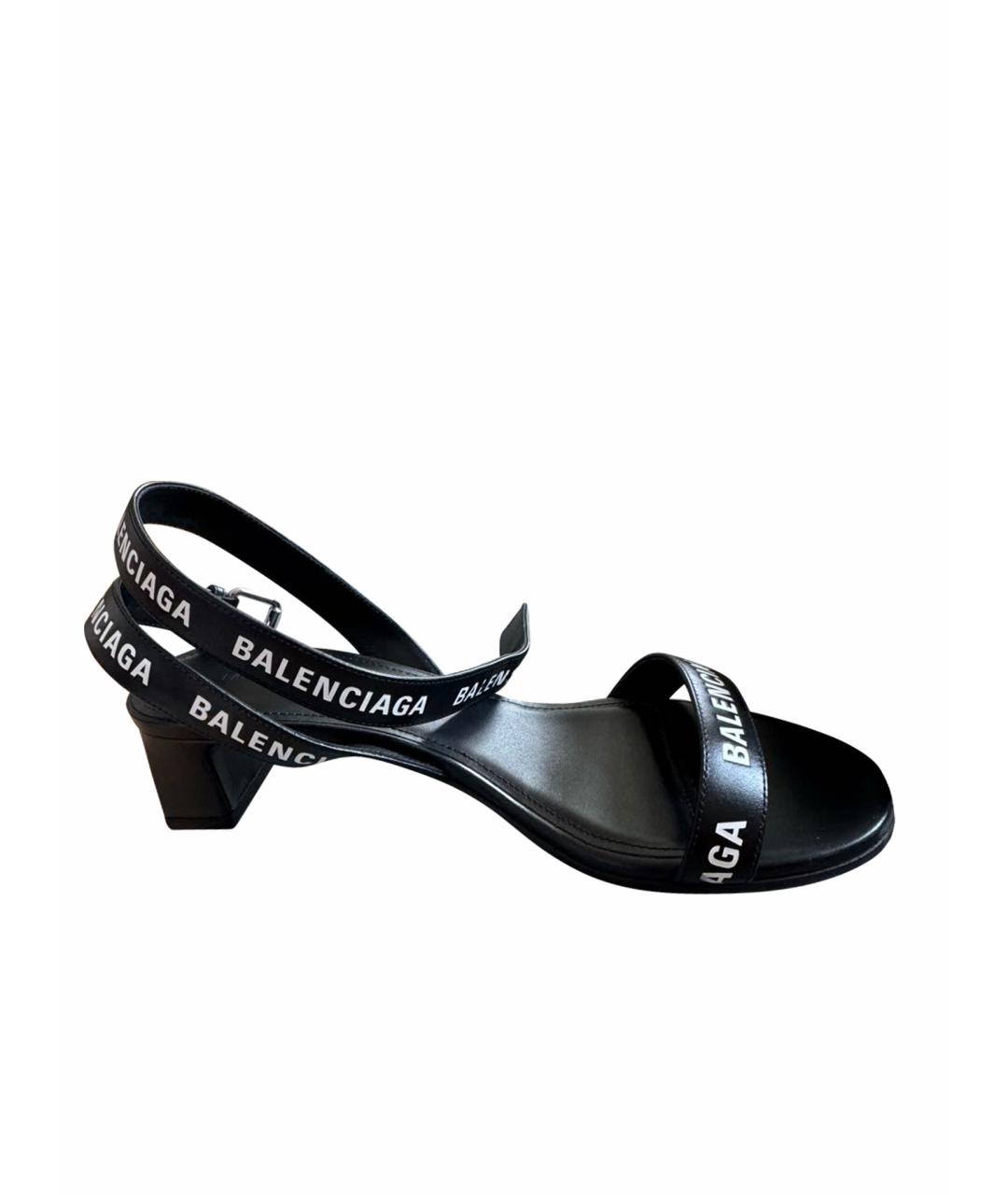 BALENCIAGA Черные кожаные босоножки, фото 1