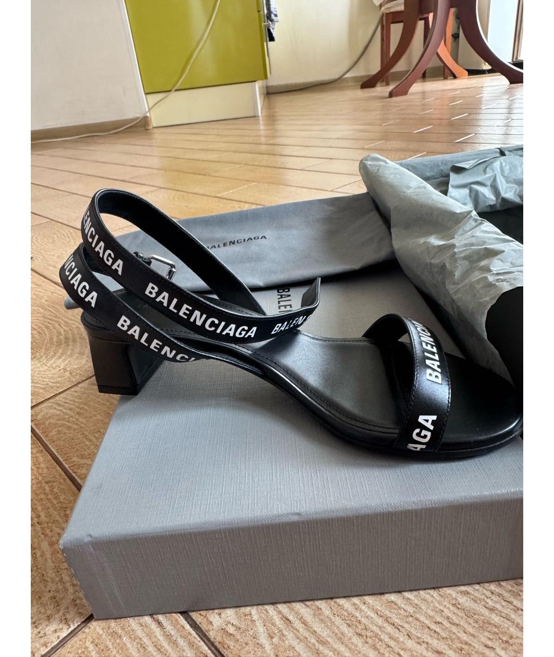 BALENCIAGA Черные кожаные босоножки, фото 8