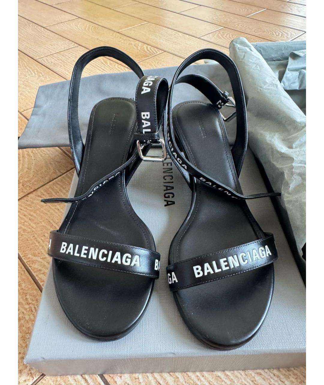 BALENCIAGA Черные кожаные босоножки, фото 2