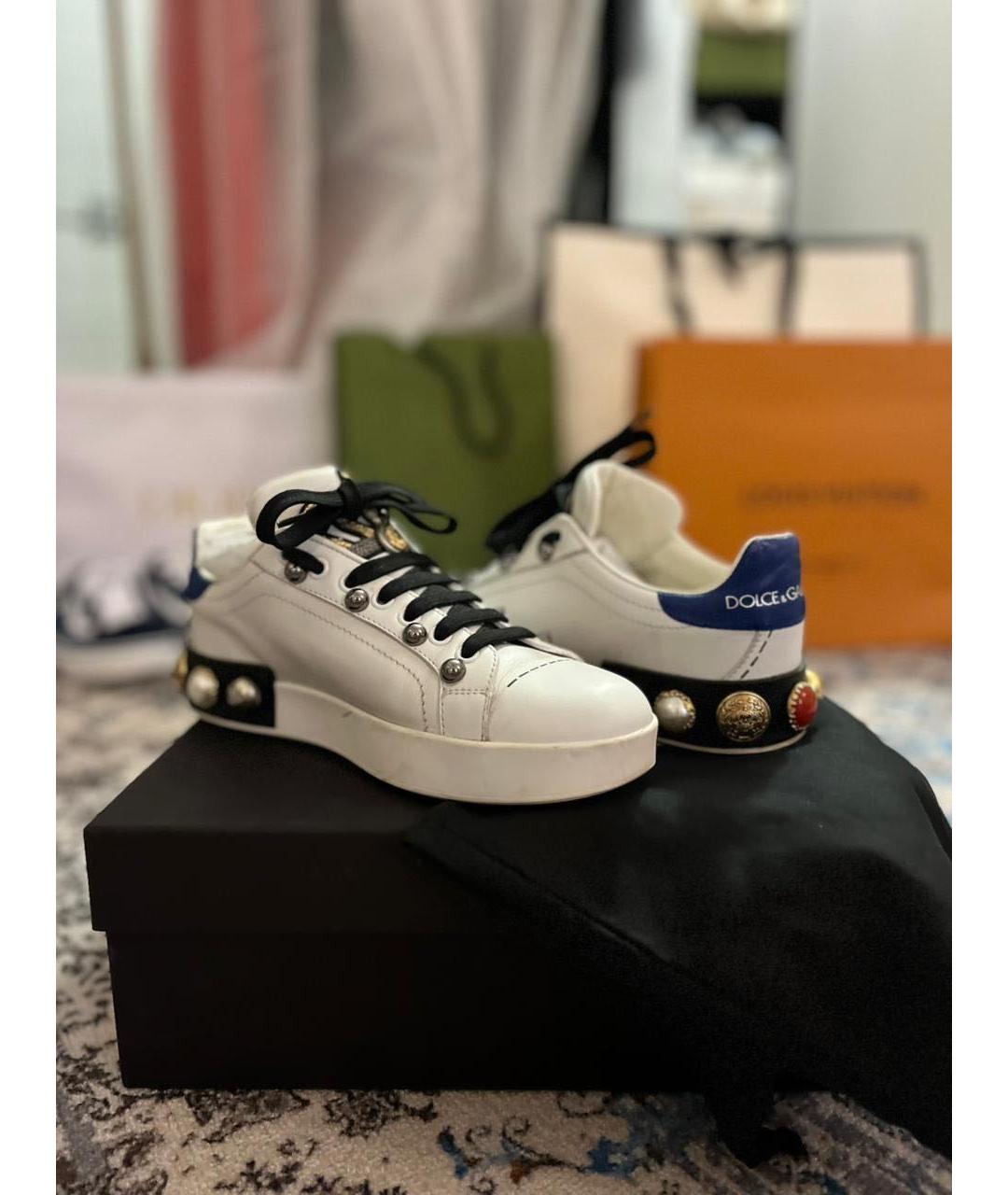 DOLCE&GABBANA Белые кожаные кеды, фото 6