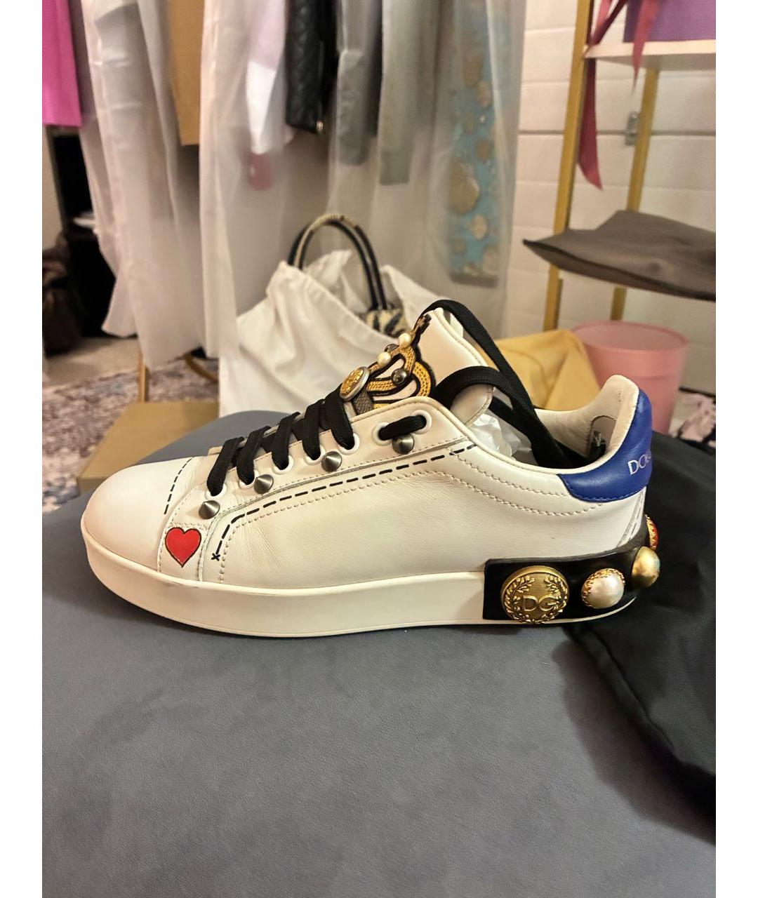 DOLCE&GABBANA Белые кожаные кеды, фото 7