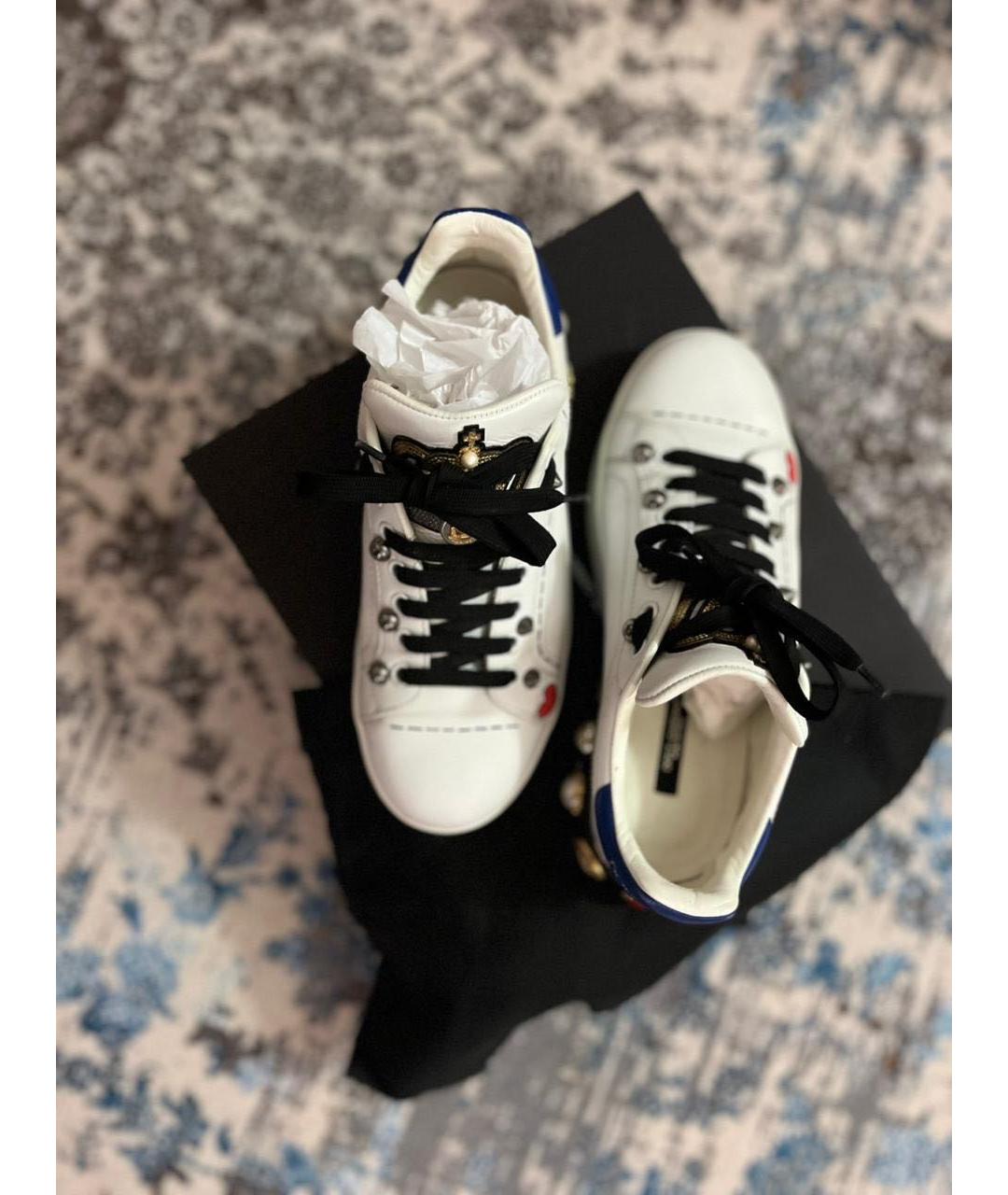 DOLCE&GABBANA Белые кожаные кеды, фото 3