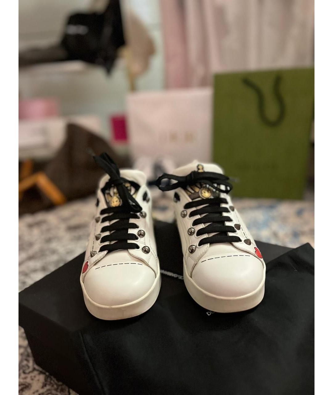 DOLCE&GABBANA Белые кожаные кеды, фото 4