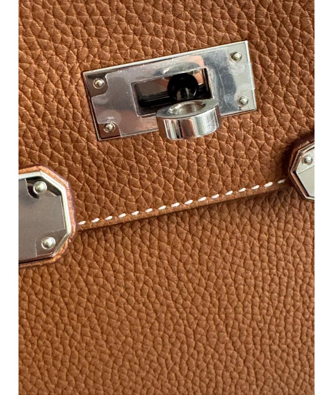 HERMES Коричневая кожаная сумка с короткими ручками, фото 5