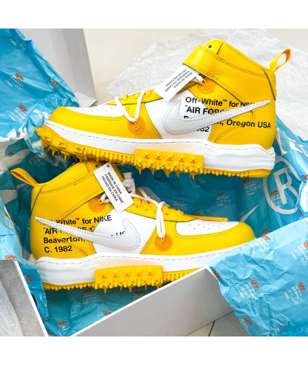 NIKE X OFF-WHITE Желтые кожаные высокие кроссовки / кеды, фото 3