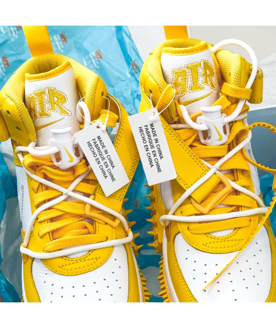 NIKE X OFF-WHITE Желтые кожаные высокие кроссовки / кеды, фото 7