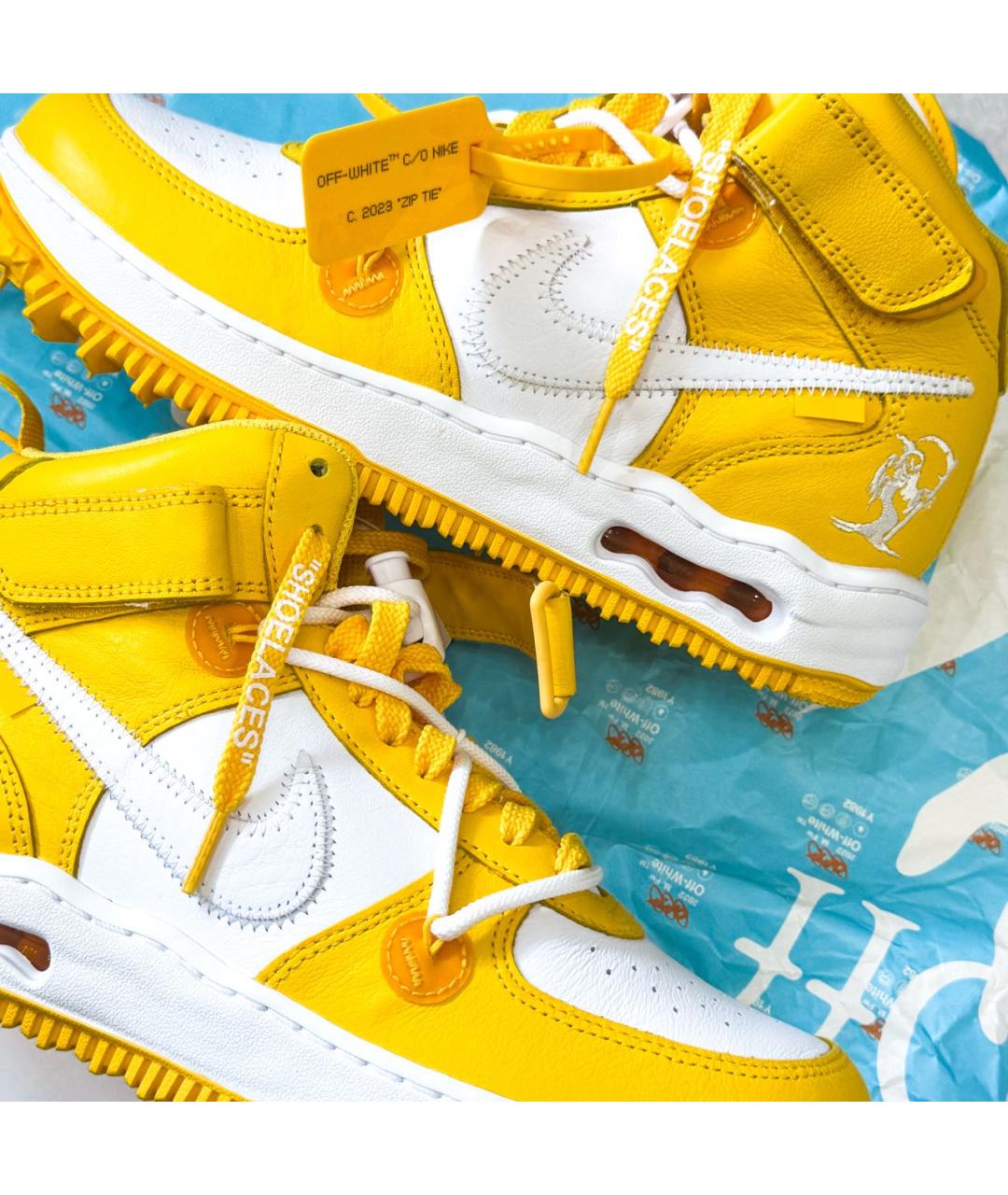 NIKE X OFF-WHITE Желтые кожаные высокие кроссовки / кеды, фото 8