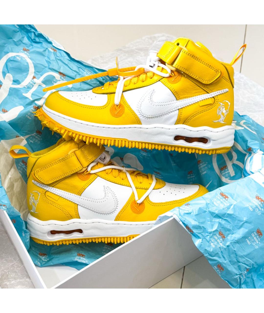 NIKE X OFF-WHITE Желтые кожаные высокие кроссовки / кеды, фото 9