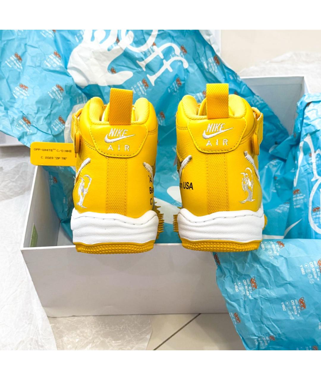 NIKE X OFF-WHITE Желтые кожаные высокие кроссовки / кеды, фото 4