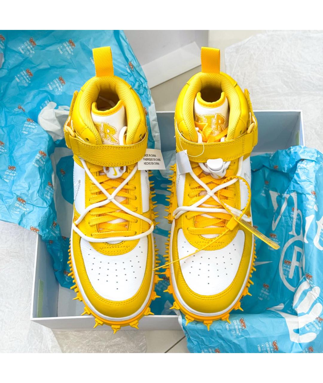 NIKE X OFF-WHITE Желтые кожаные высокие кроссовки / кеды, фото 2