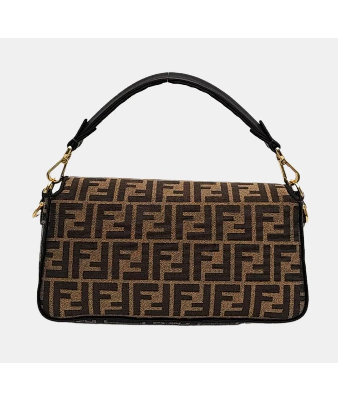 FENDI Коричневая тканевая сумка с короткими ручками, фото 4