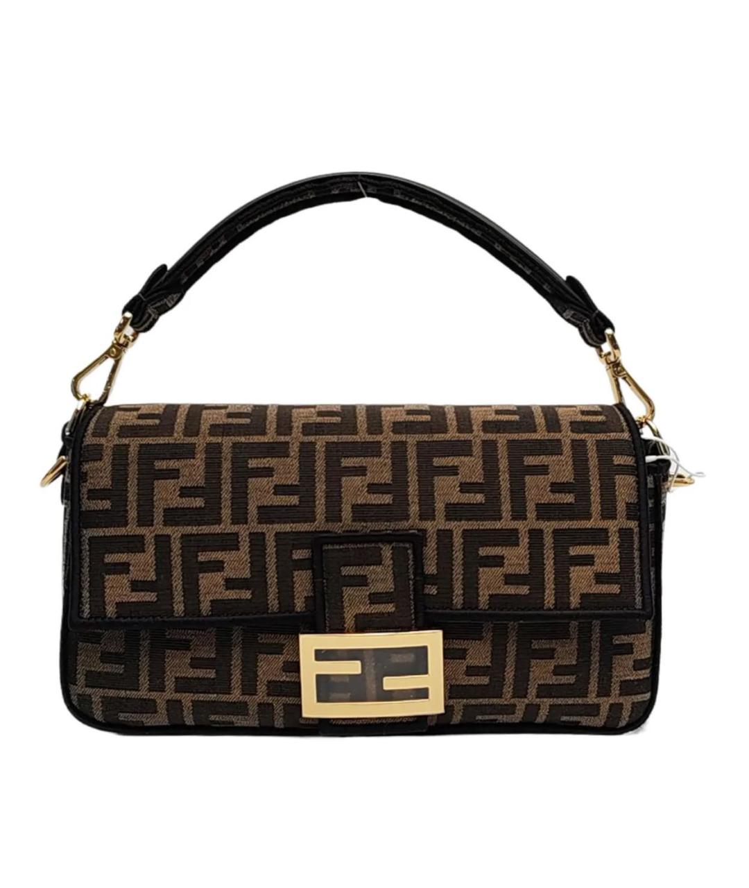 FENDI Коричневая тканевая сумка с короткими ручками, фото 1