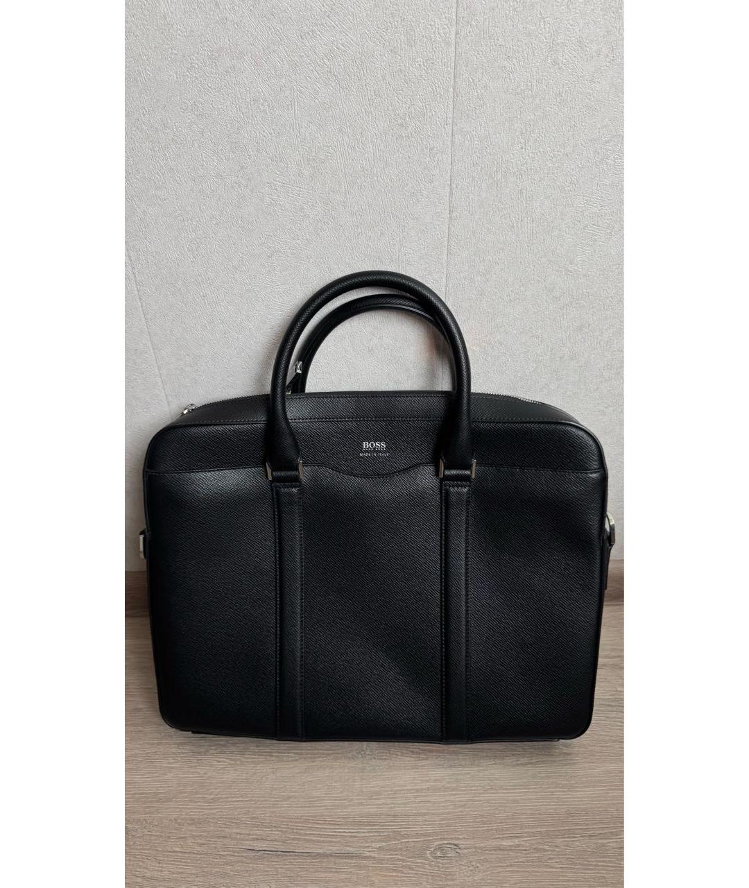 HUGO BOSS Черный кожаный портфель, фото 8