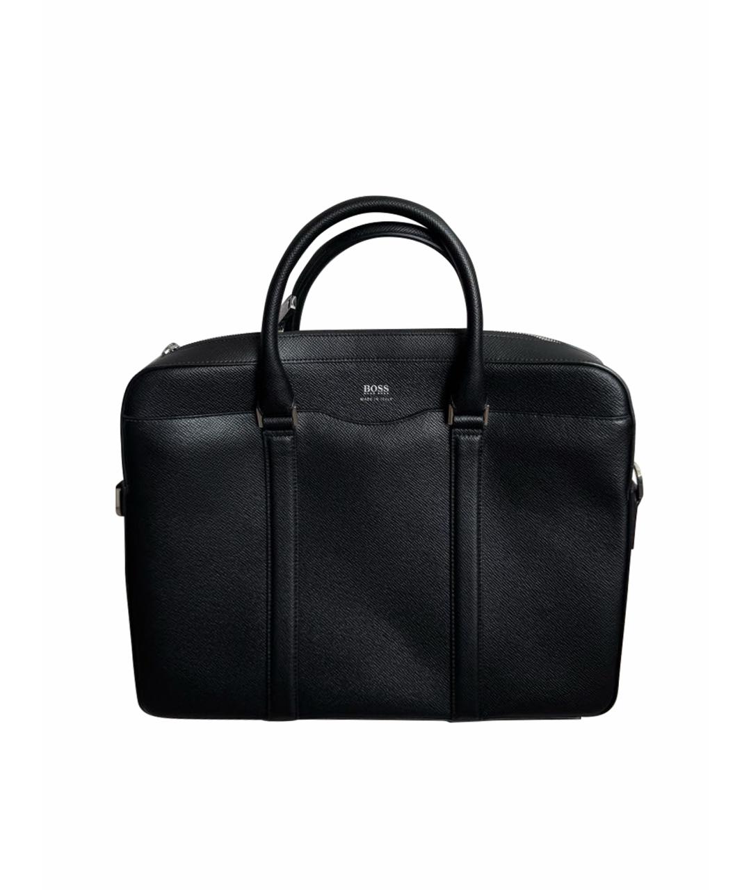 HUGO BOSS Черный кожаный портфель, фото 1