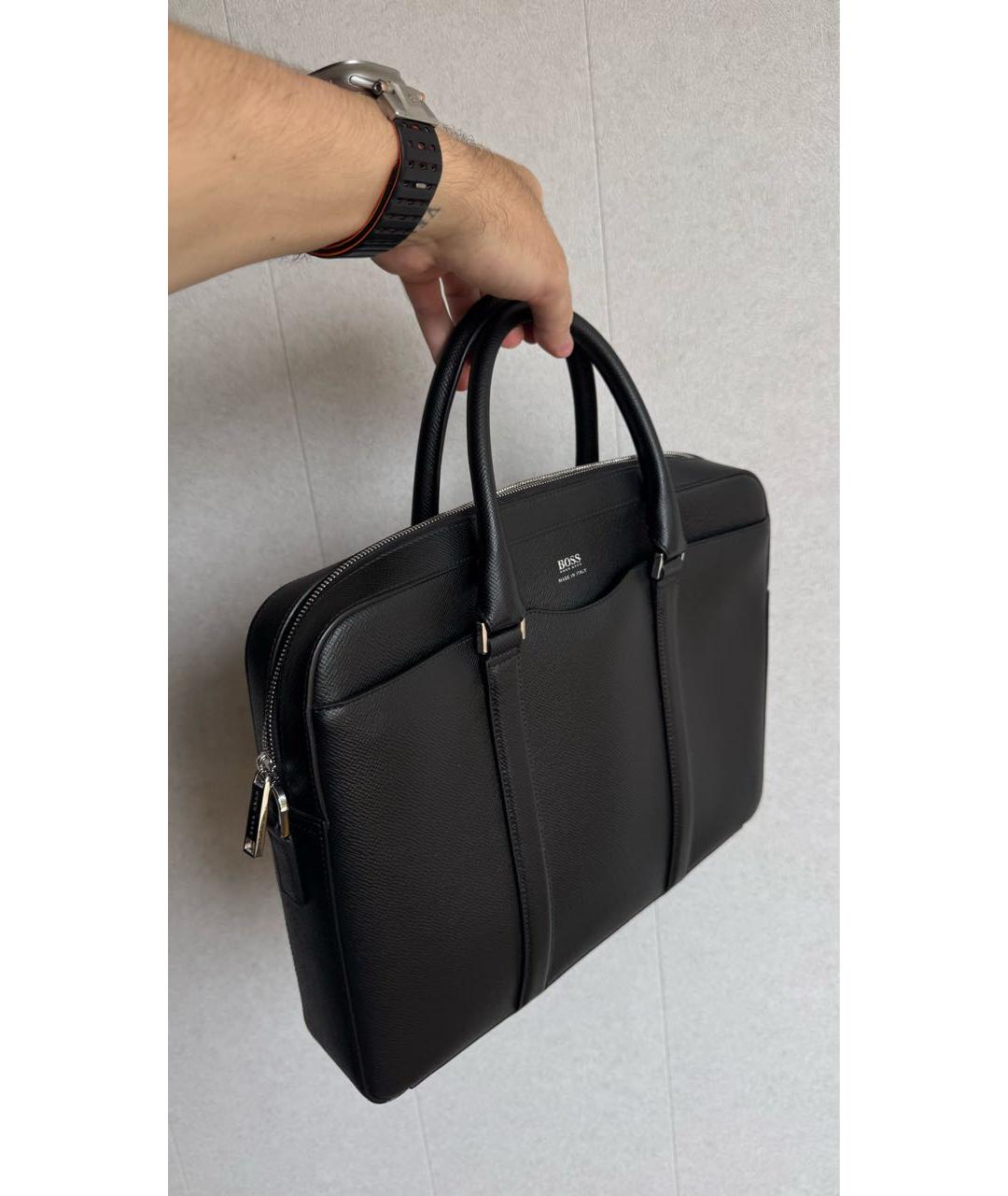 HUGO BOSS Черный кожаный портфель, фото 7