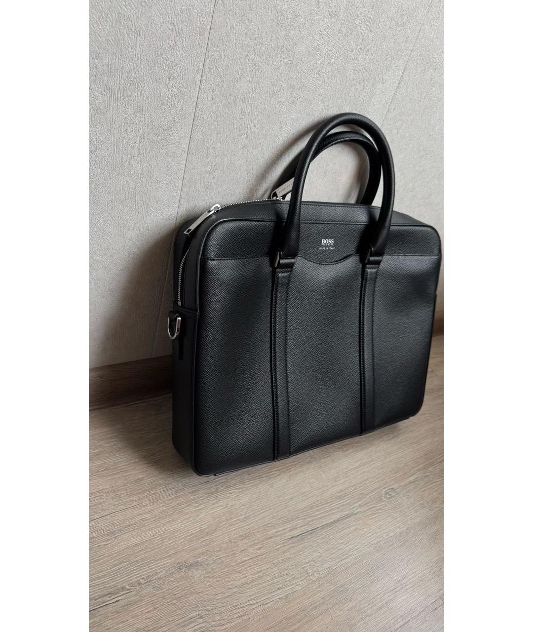 HUGO BOSS Черный кожаный портфель, фото 2