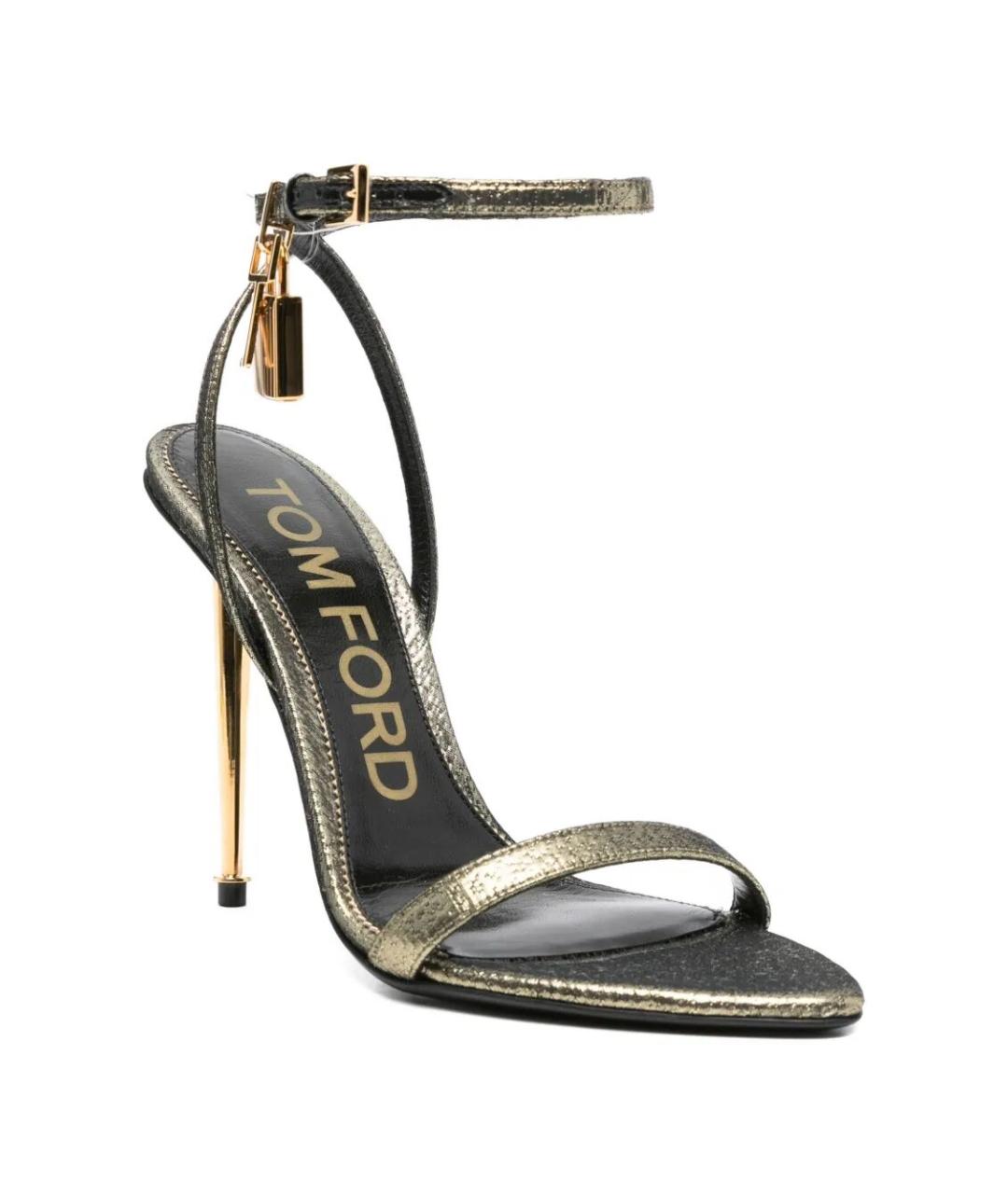 TOM FORD Золотые кожаные босоножки, фото 2