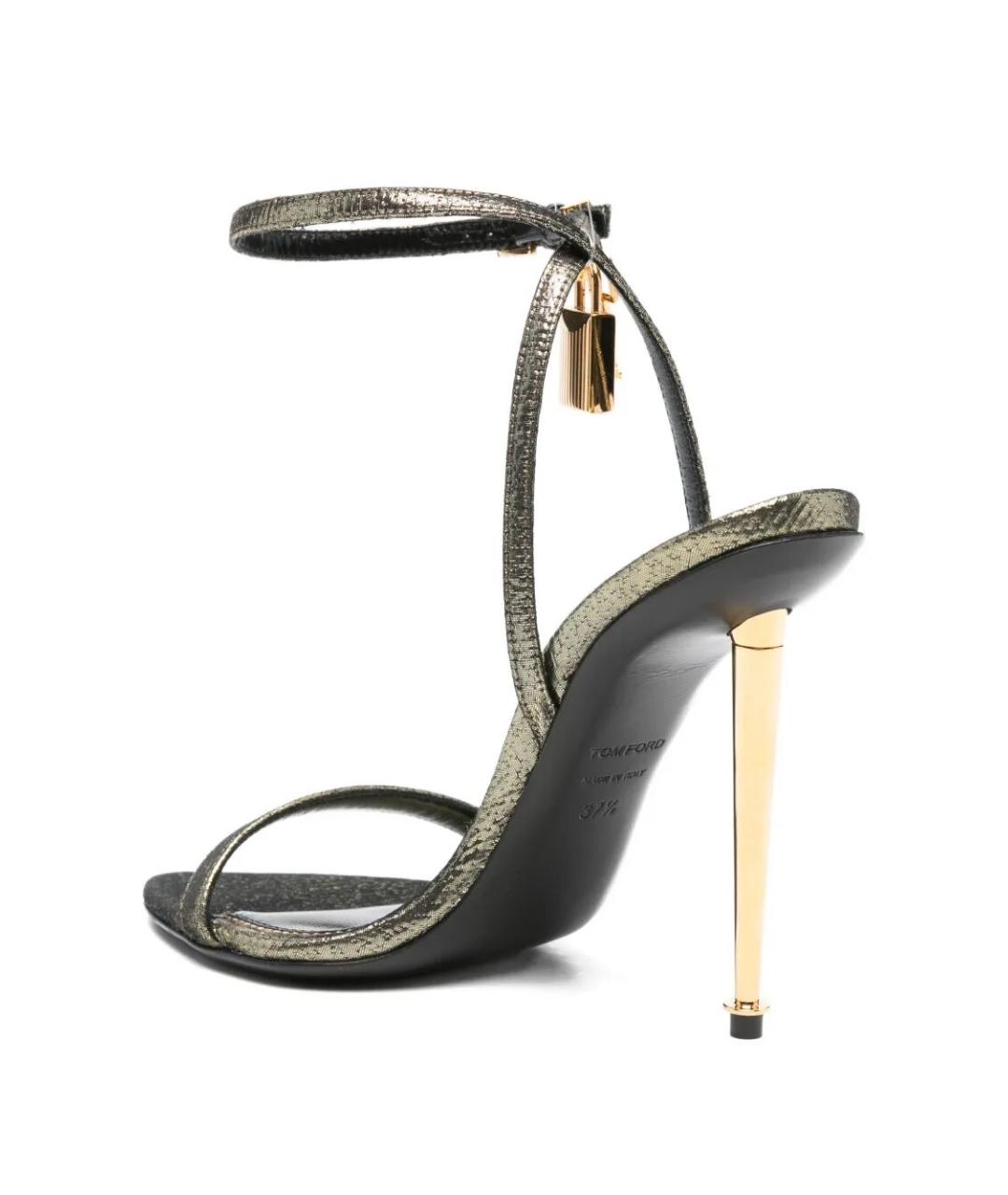 TOM FORD Золотые кожаные босоножки, фото 3