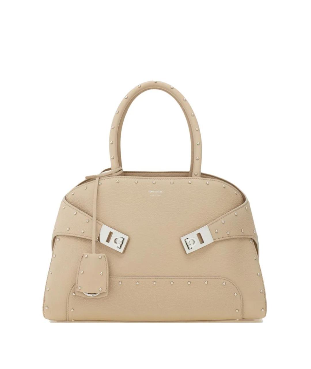 FERRAGAMO Бежевая кожаная сумка тоут, фото 1