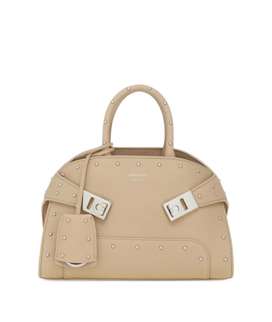 FERRAGAMO Бежевая кожаная сумка тоут, фото 1