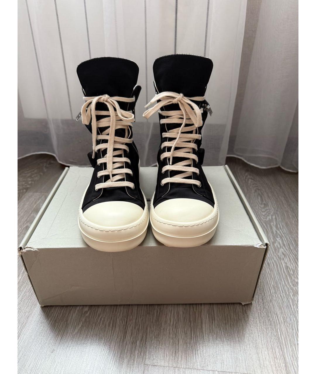 RICK OWENS DRKSHDW Черные текстильные высокие кроссовки / кеды, фото 3