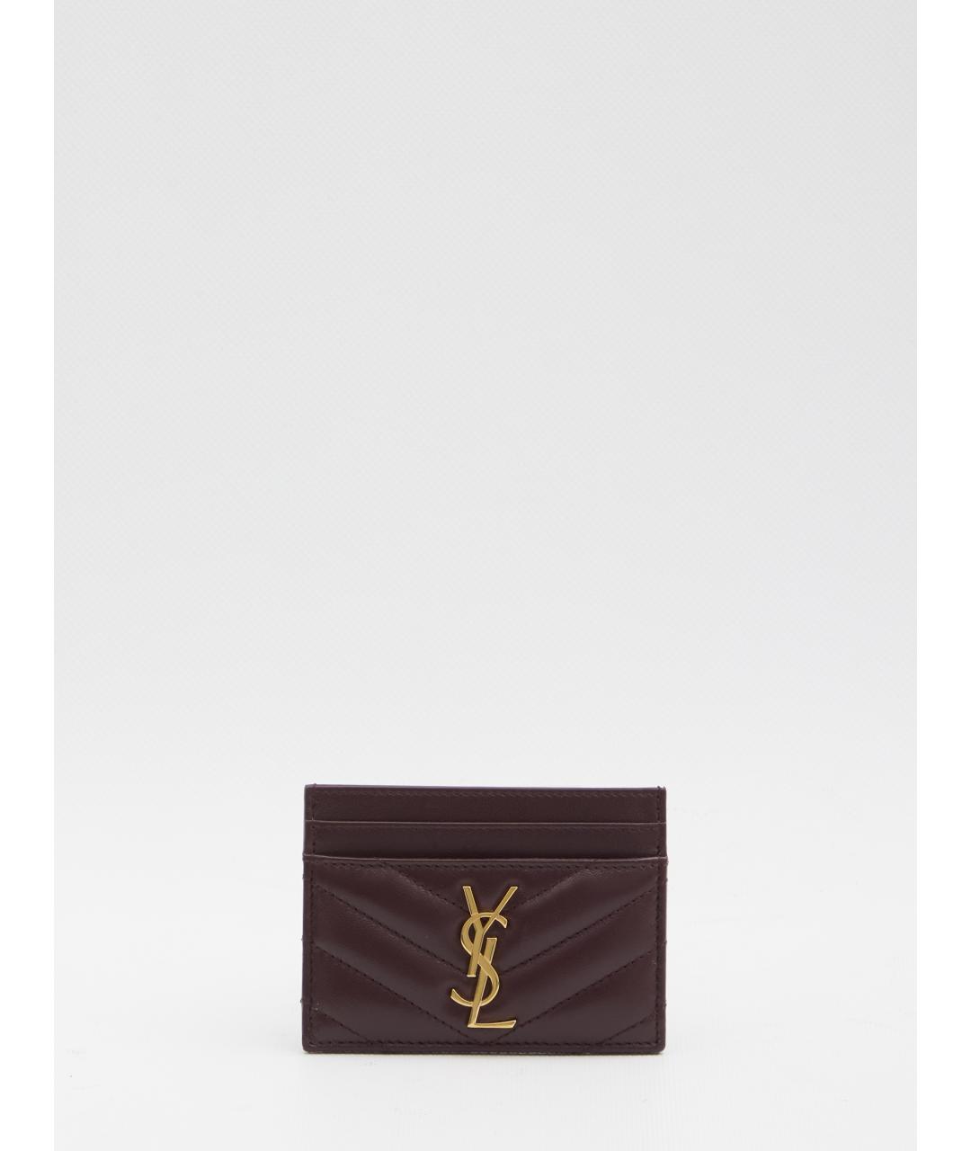 SAINT LAURENT Бордовый кожаный кардхолдер, фото 4