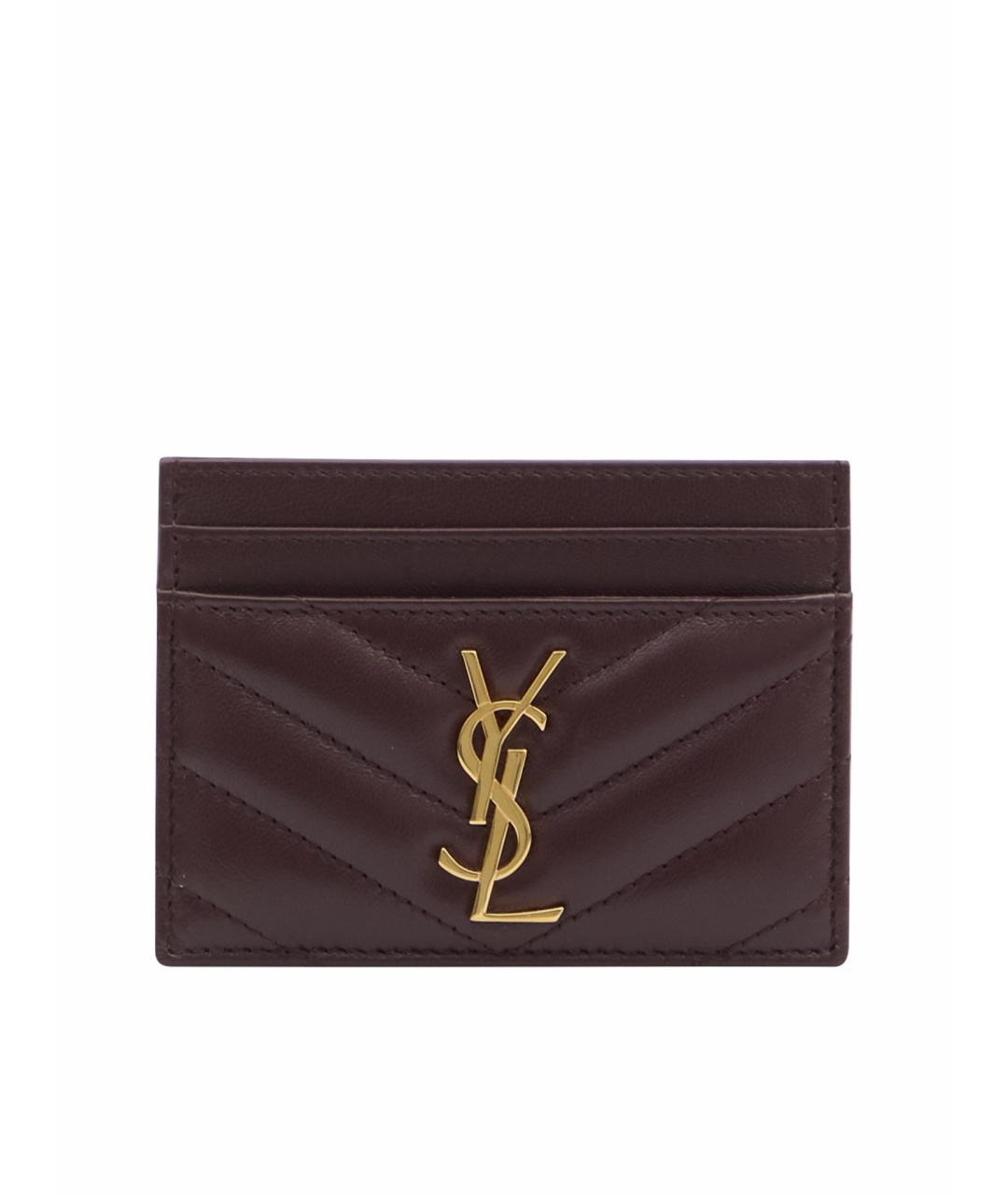 SAINT LAURENT Бордовый кожаный кардхолдер, фото 1