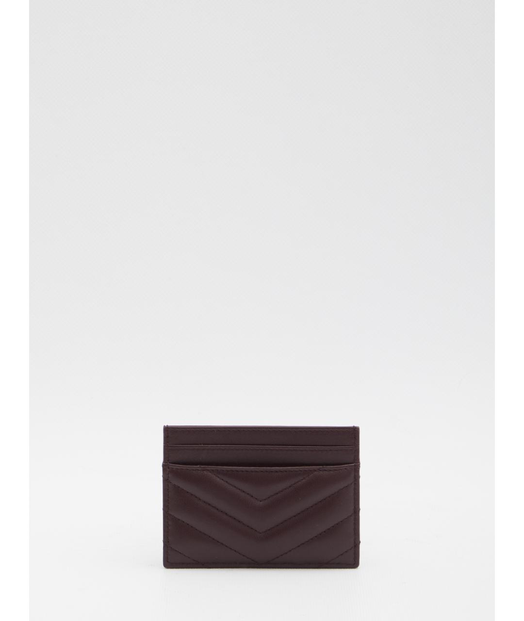 SAINT LAURENT Бордовый кожаный кардхолдер, фото 2