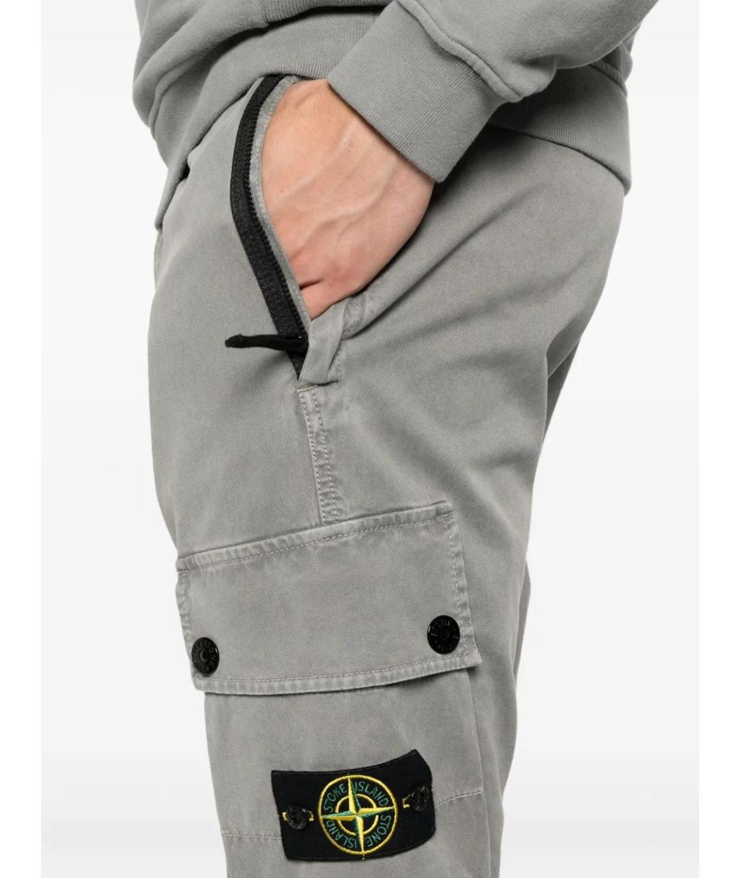 STONE ISLAND Серые хлопковые повседневные брюки, фото 5