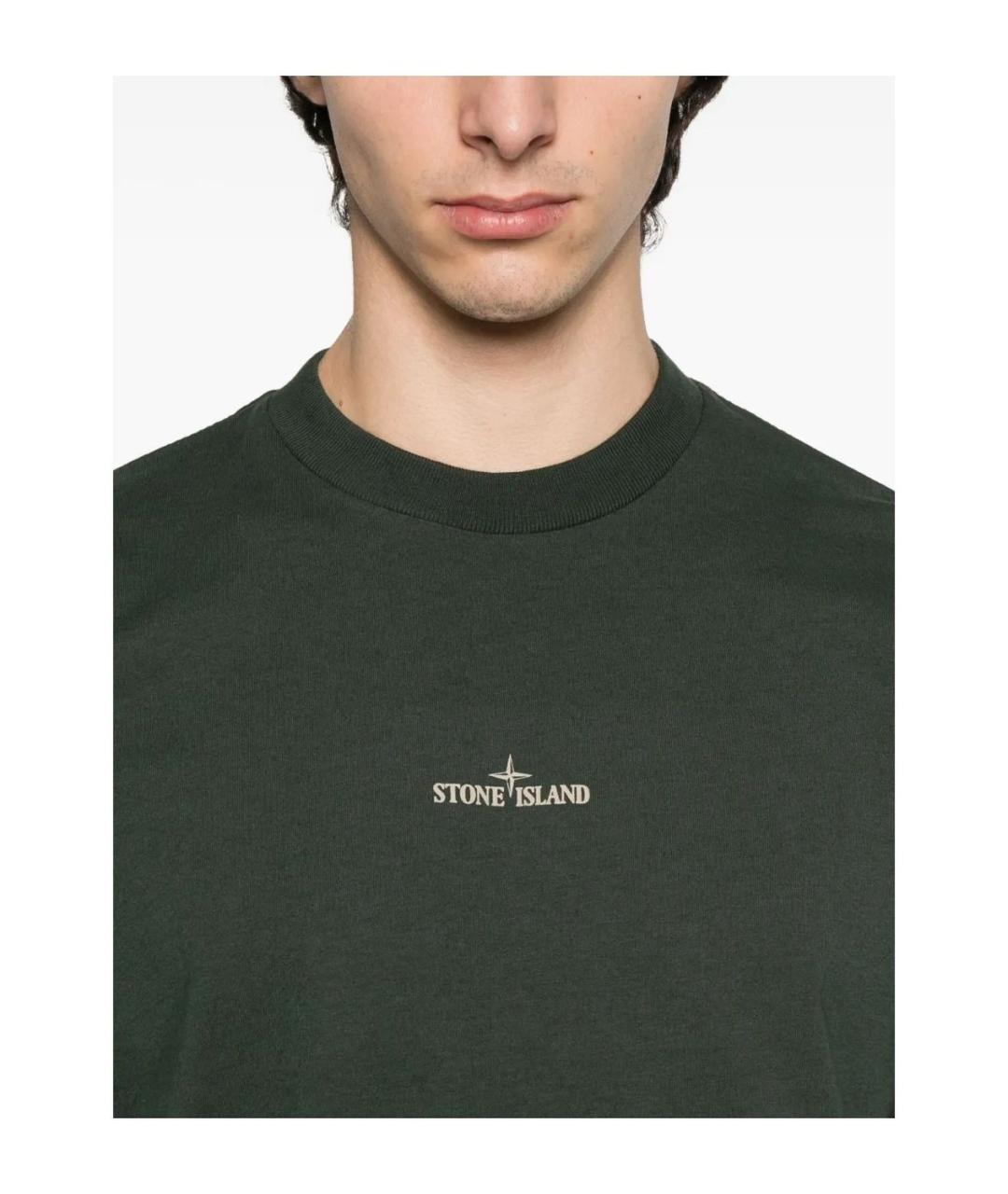 STONE ISLAND Зеленая хлопковая футболка, фото 4