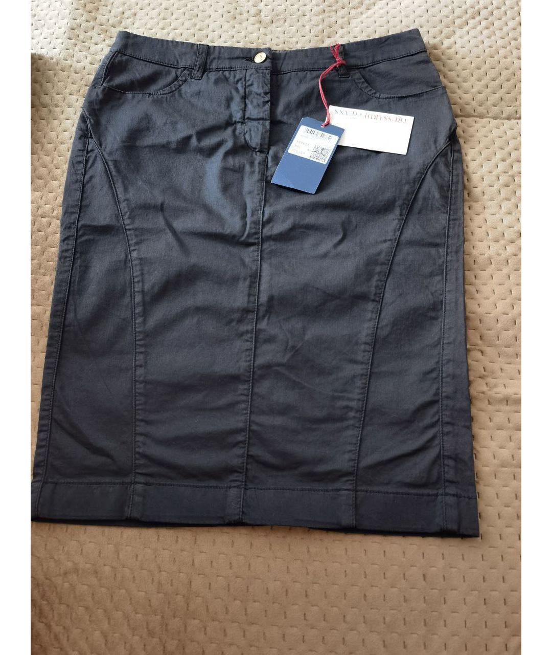 TRUSSARDI JEANS Темно-синяя хлопковая юбка миди, фото 8