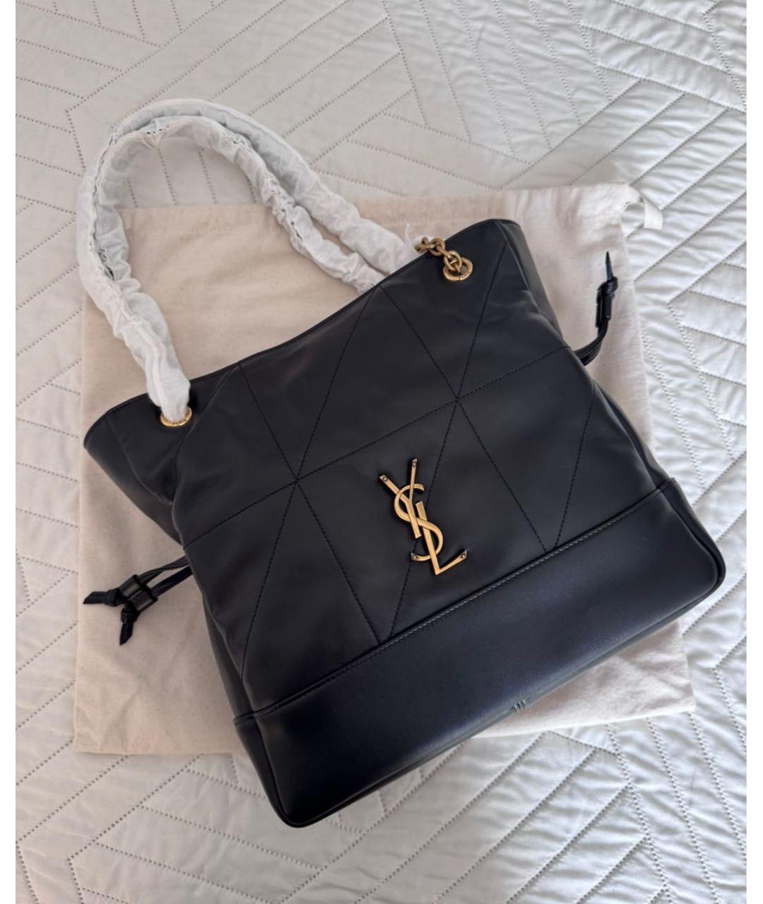 SAINT LAURENT Черная кожаная сумка тоут, фото 5