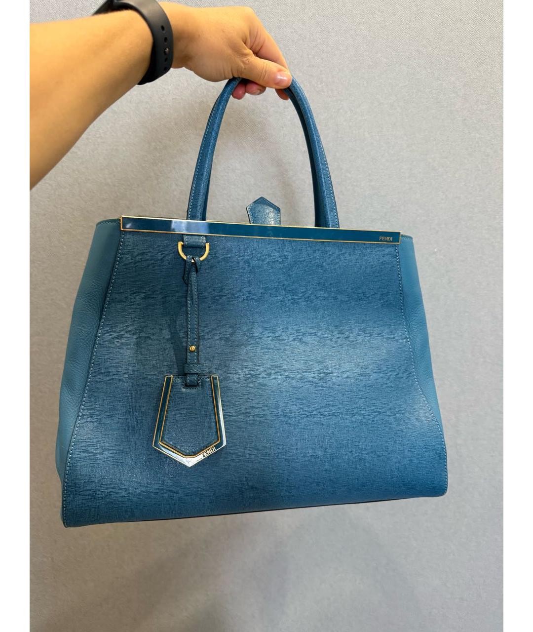 FENDI Синяя кожаная сумка с короткими ручками, фото 5