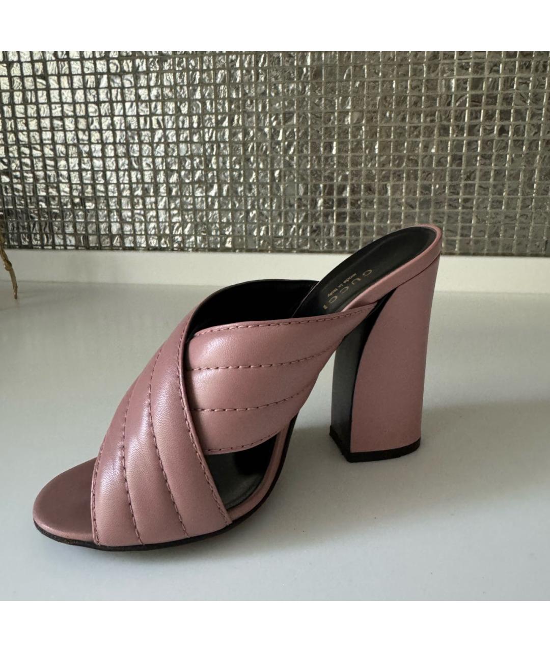 GUCCI Коралловые кожаные босоножки, фото 6
