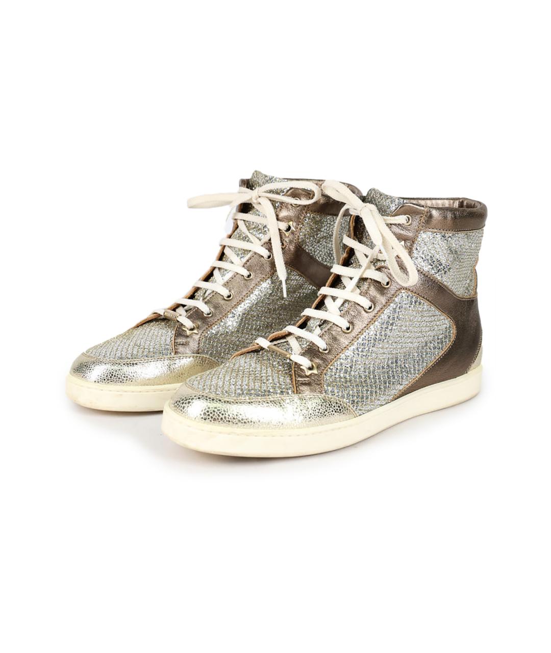 JIMMY CHOO Золотые кожаные кеды, фото 2