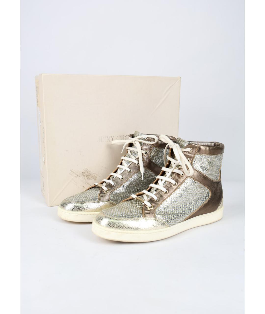 JIMMY CHOO Золотые кожаные кеды, фото 6