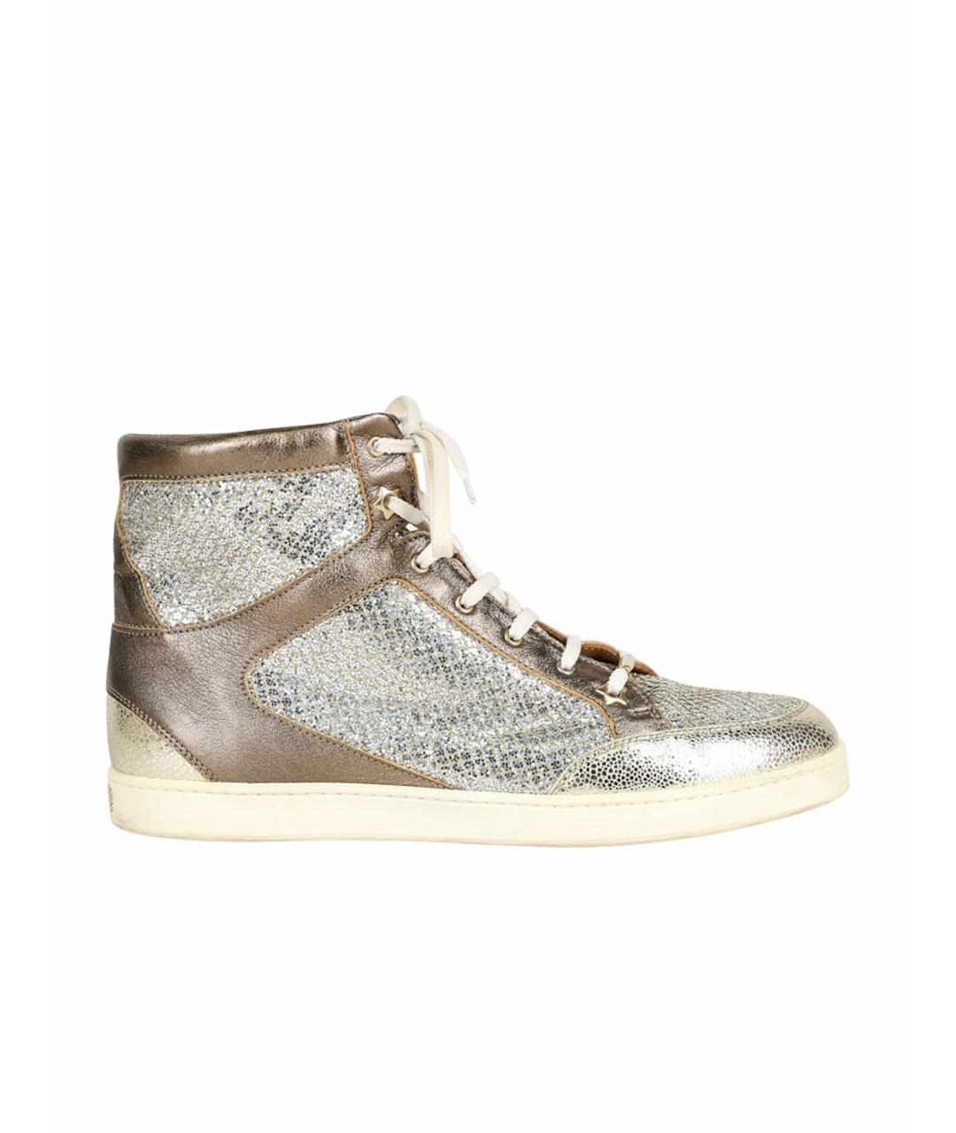 JIMMY CHOO Золотые кожаные кеды, фото 1