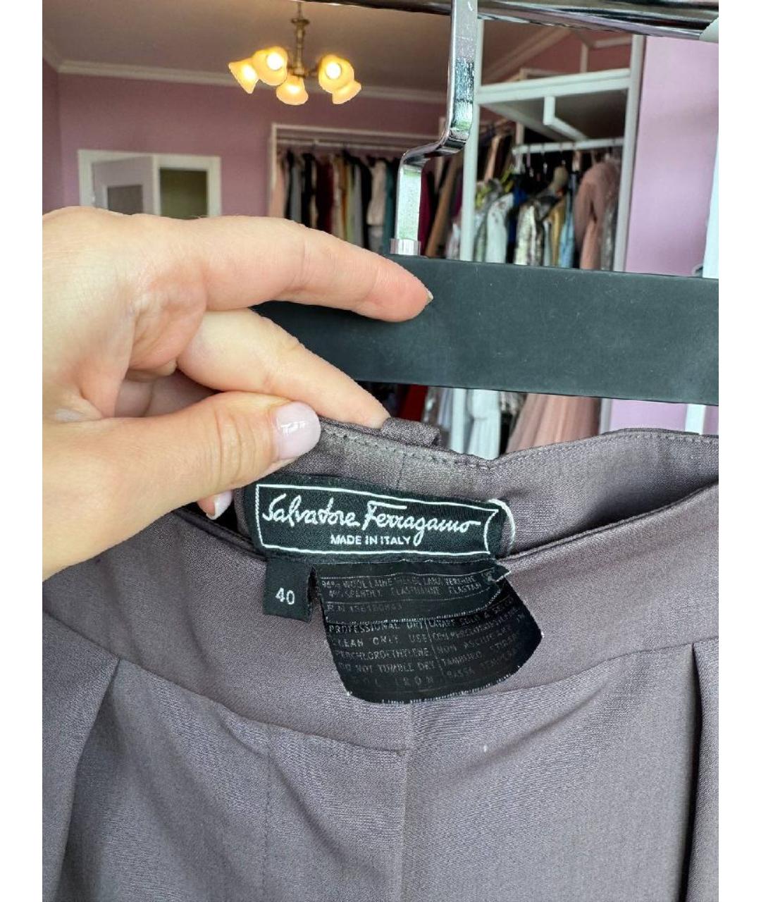 FERRAGAMO Серые брюки широкие, фото 3