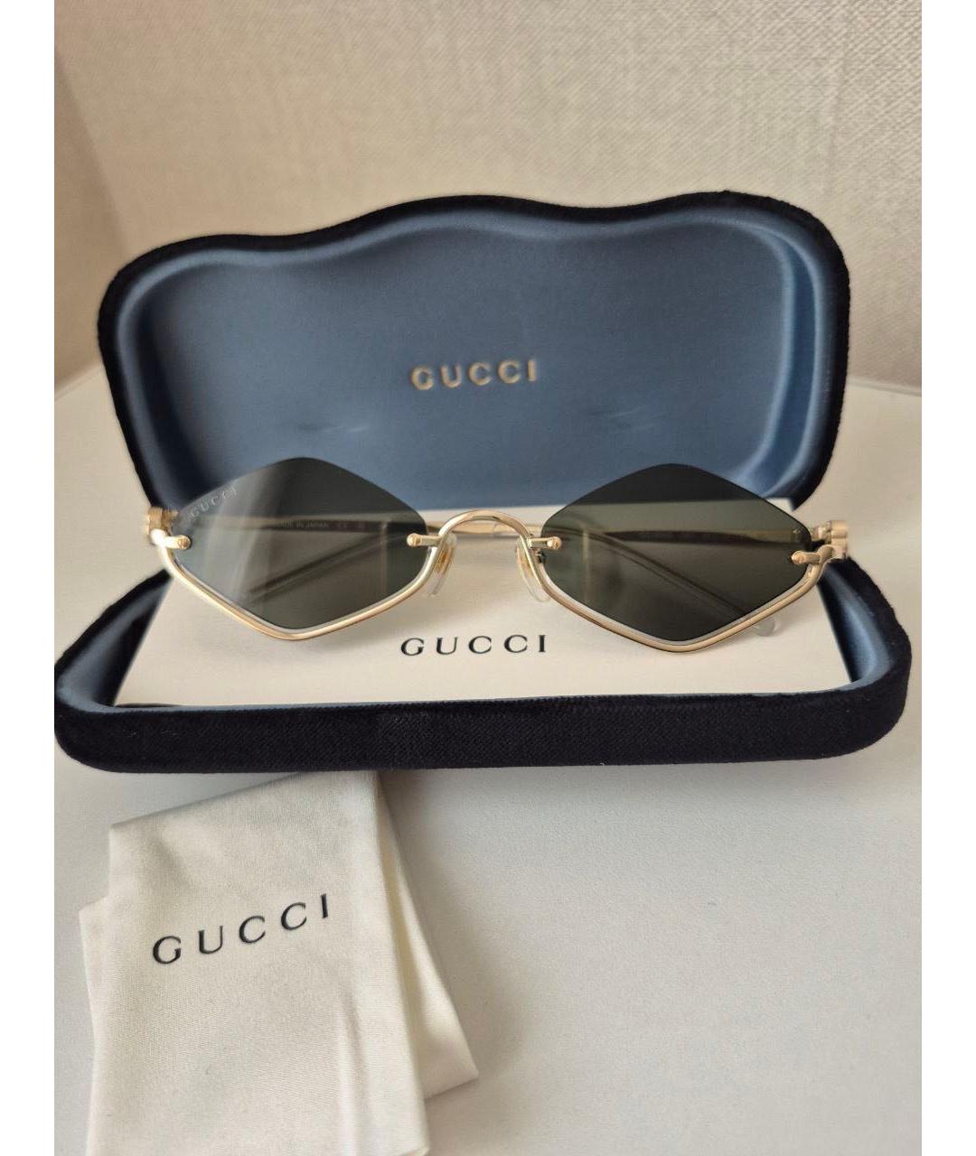 GUCCI Золотые металлические солнцезащитные очки, фото 2