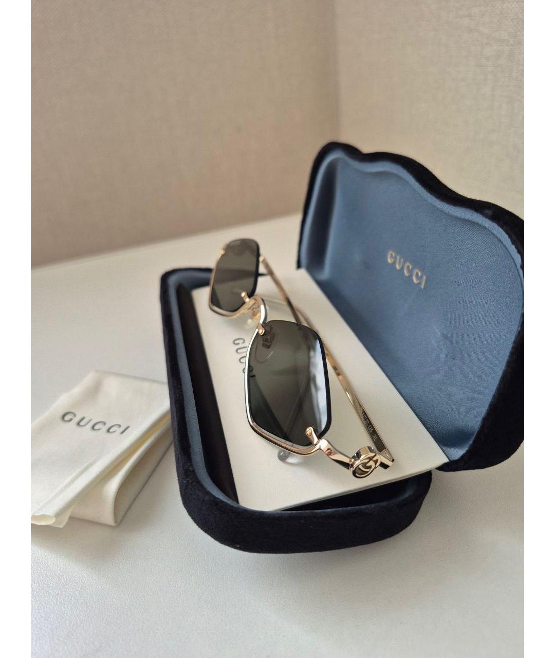GUCCI Золотые металлические солнцезащитные очки, фото 3