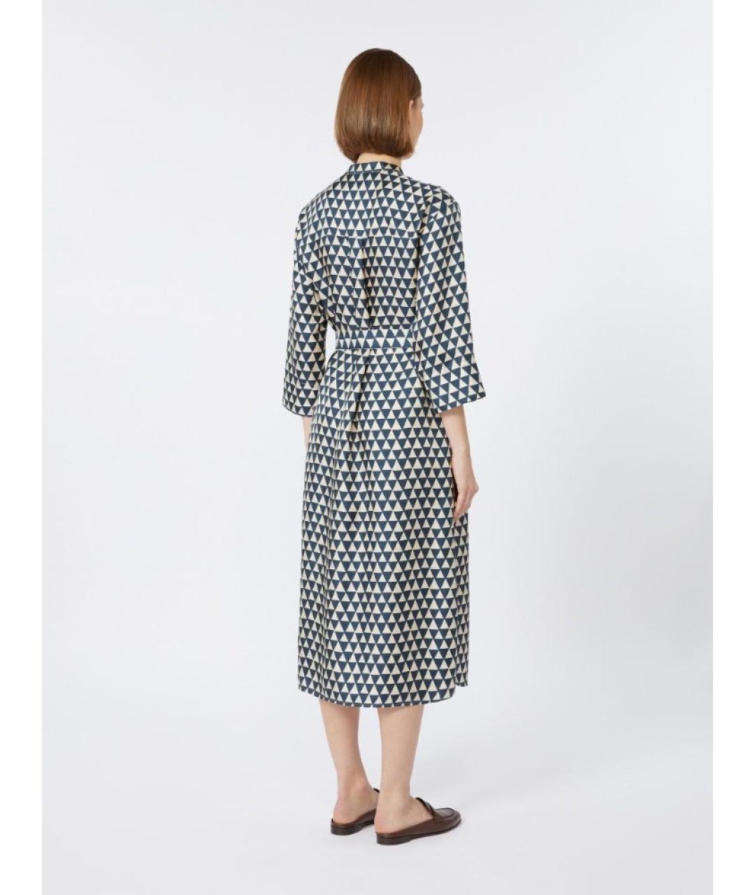 'S MAX MARA Синее шелковое повседневное платье, фото 3